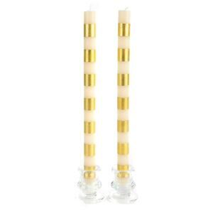 Brand New Mackenzie-Childs Bands Gold Dinner Candles, Set of 2